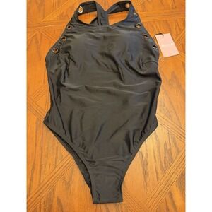 Juicy Couture‎ Black One Piece Bathing Suit Gromets sz. L NWT Women's